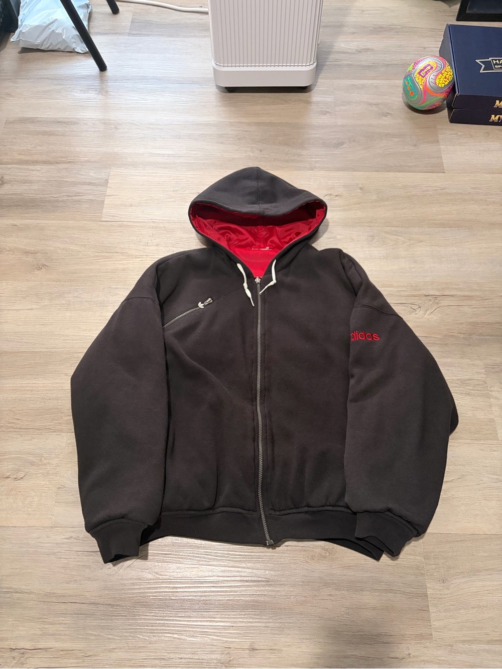 90s Adidas red hooded jacket